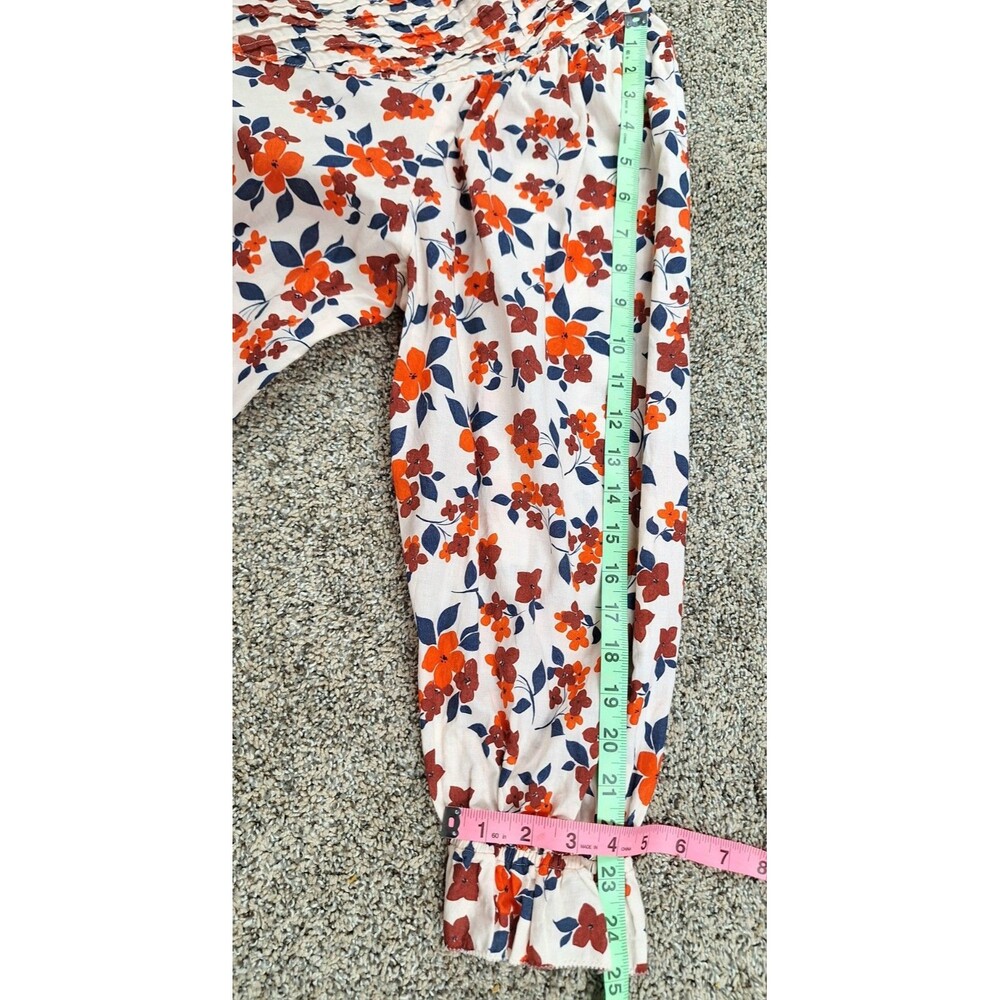 Elizabeth and James Floral Pintuck Cotton Blouse Orange Navy Cream Small - Picture 8 of 8